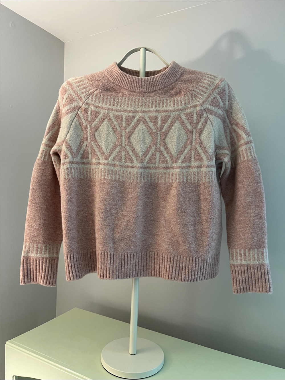 For The Republic Pink & Cream Geometric Crewneck Sweater
